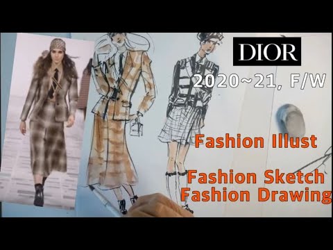 Fashion Illustration ...2021. A/W..Dior..Show....fashion Sketches.fashion Drawing with Watercolor